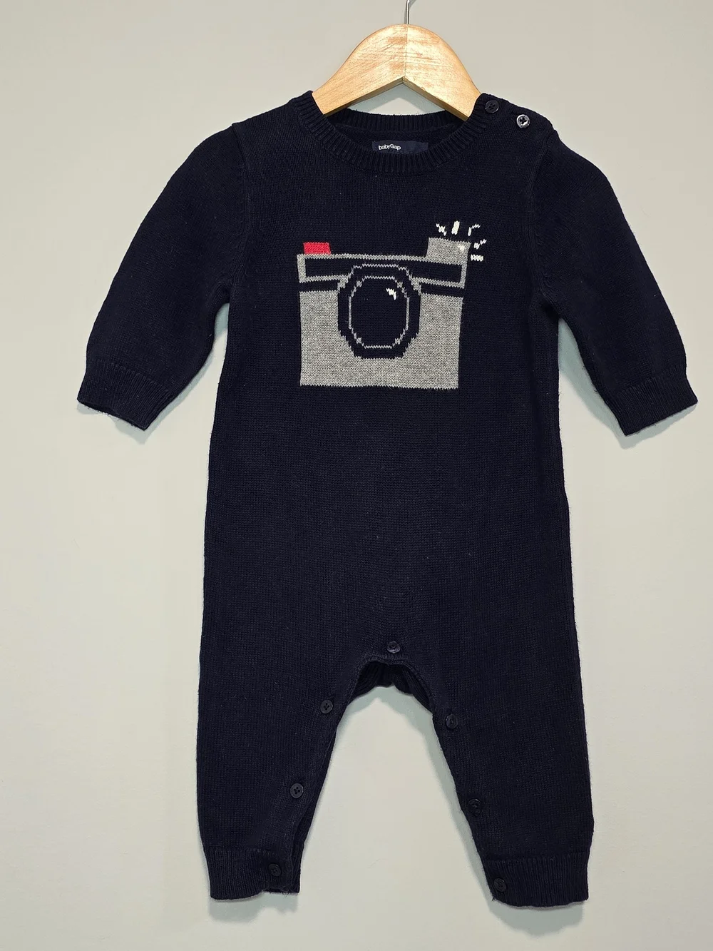 GAP Navy Knit Camera One-Piece Romper Baby Infant Size 3-6M Fall Style